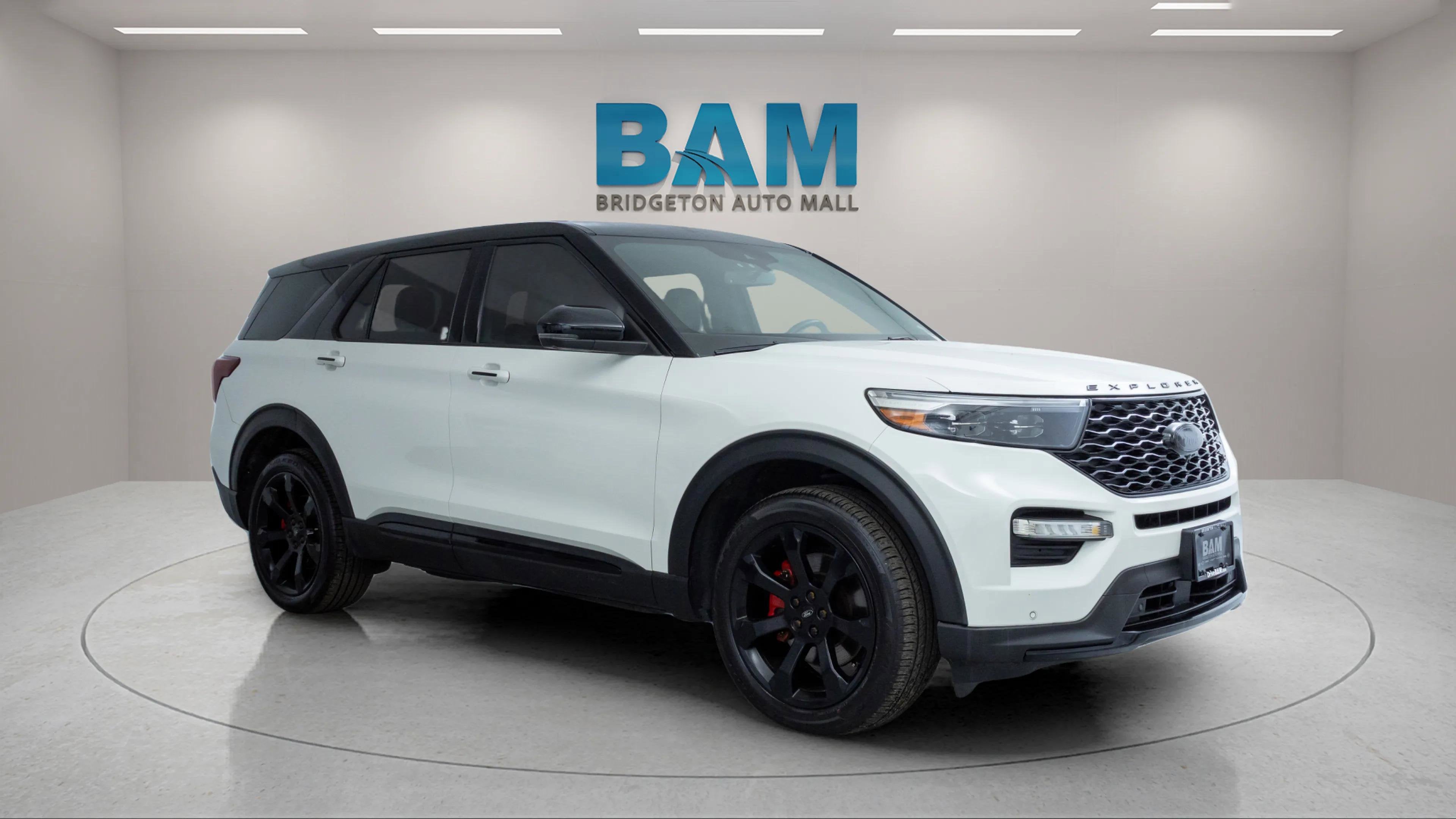2022 Ford Explorer ST in Star White Metallic Tri-Coat — front three-quarter view